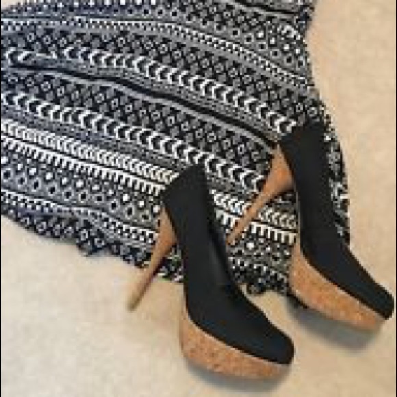 black cork heels